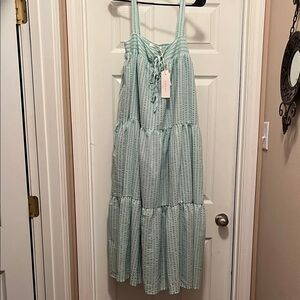 Altar'd State Mint Green Striped Tiered Dress l